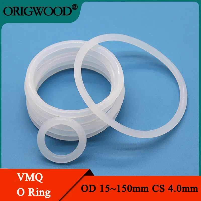 

10pcs VMQ O Ring Gasket CS 5mm OD 15 ~ 155mm White Waterproof Washer Round O Shape Silicone Ring Food Grade