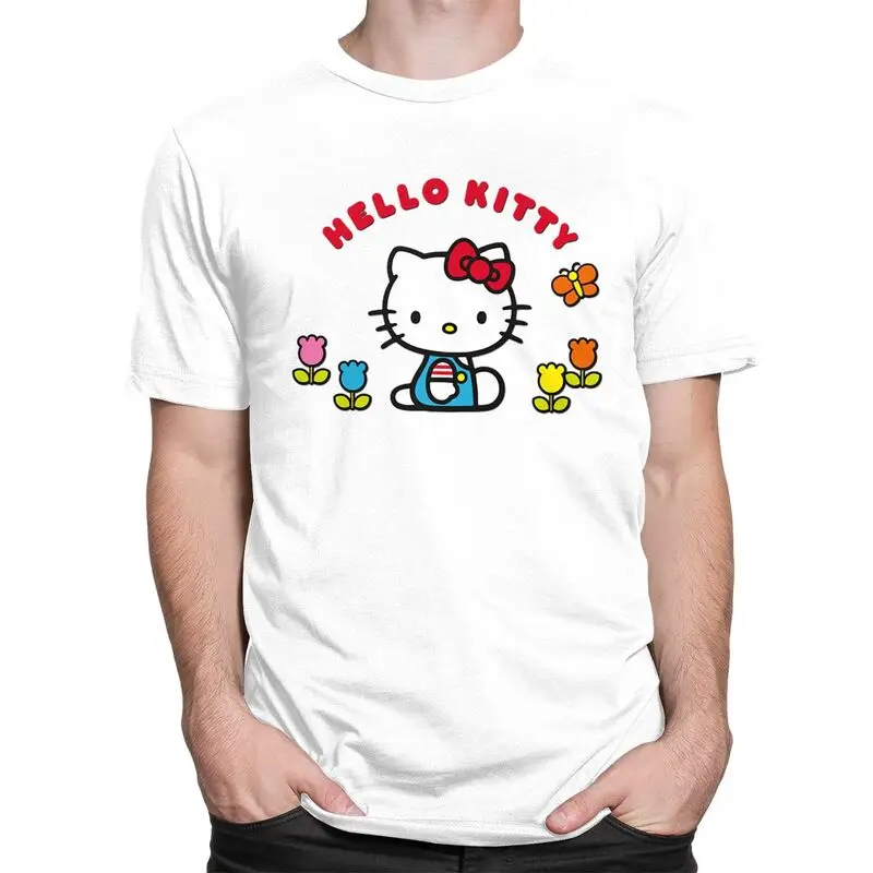 Custom Hello Kitty Cat T Shirt for Men Tshirt Fashion Tee Short Sleeve Anime Cartoon T-shirts Loose Fit