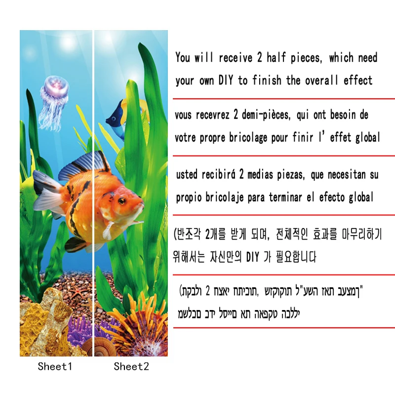 Ocean Theme Door Stickers Adhesive  Decorations Posters Wallpaper for Living Room DIY Full Door Mural Cover Art Poster Home