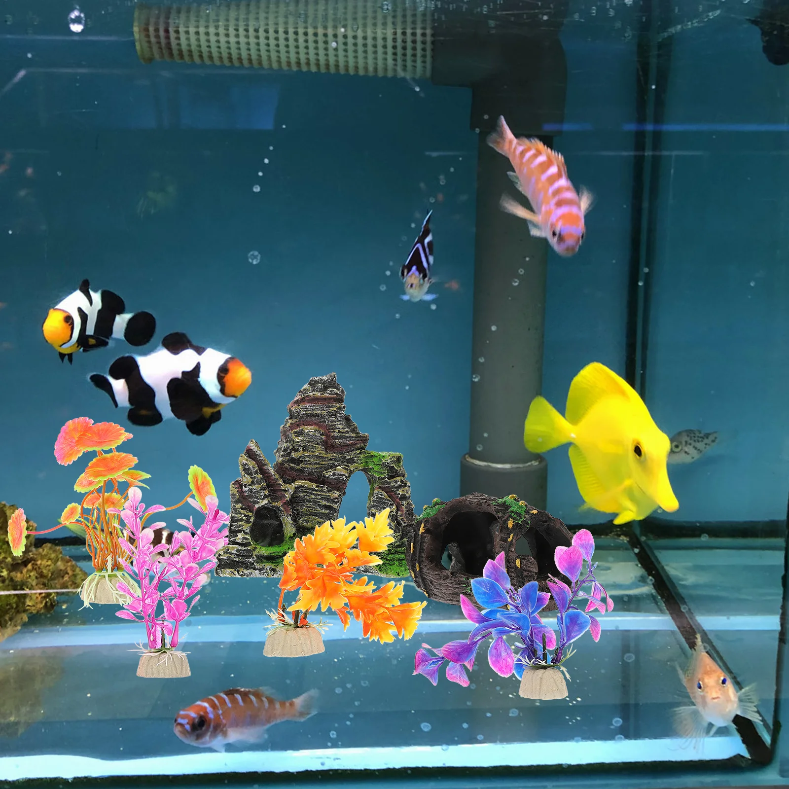 

9Pcs Fish Tank Artificial Plants Decoration Realistic Simulation Plastic Aquarium Landscape Accessories Aquarium Plants