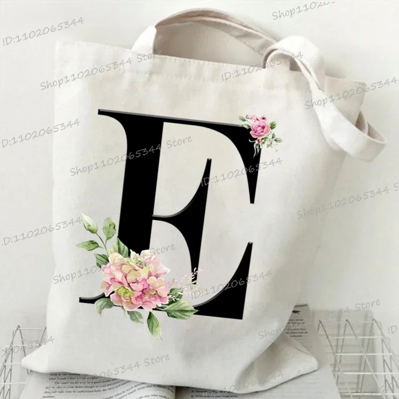 Women Tote Bag Black Alphabet Rose Canvas Shoulder Bag Large Capacity Vintage Portable Practical Commuter Bag Letter Y2K Handbag