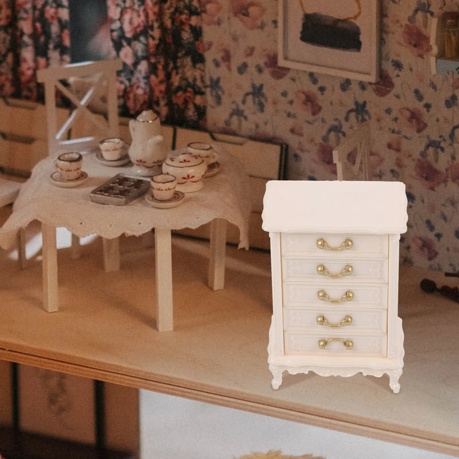 

Miniature Cabinet Sturdy Plastic Vintage Style for Small House Bedroom Living Room Decorative Furniture Accessory