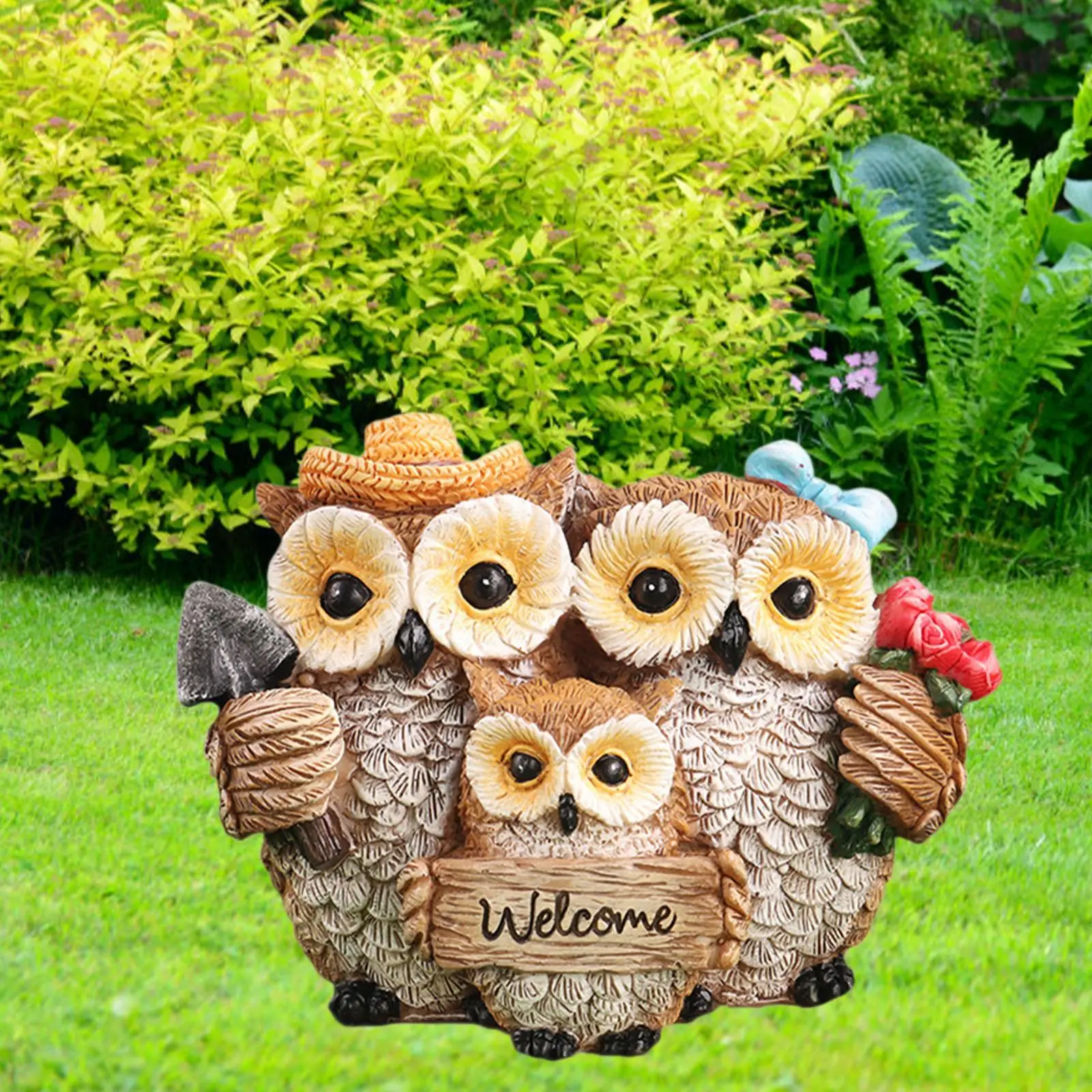 

Garden Owl Sculpture Welcome Sign Crafts Versatile Decoration Animal Decor for Shop Window Yards Indoor Outdoor Desktop Hallway