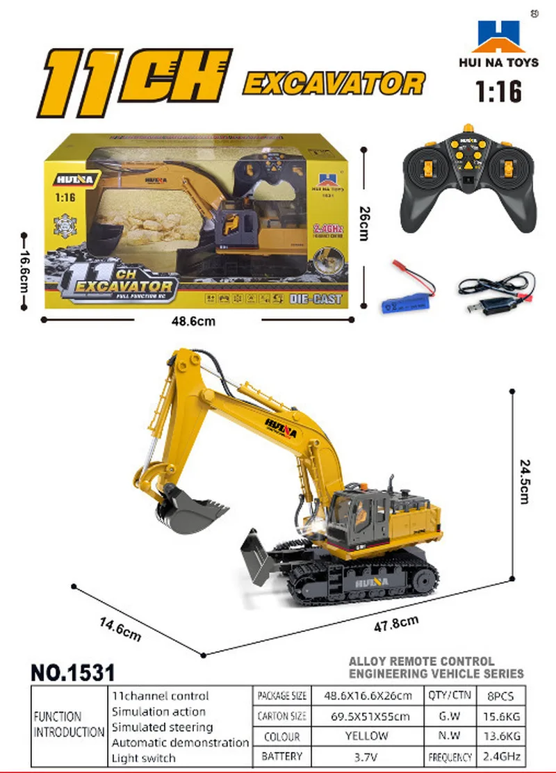 Huina Remote Control Excavator Alloy 11 Channel 1 16 Scale RC Engineering Vehicle For Adult Hobby Collection