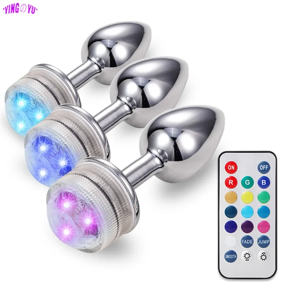 รีโมทคอนโทรล Butt Plug LED เรืองแสงฐาน Anal Sex ของเล่นสําหรับผู้หญิงผู้ชายตูด Smooth Anal ปลั๊กโลหะต่อมลูกหมากนวด Intimate Goods