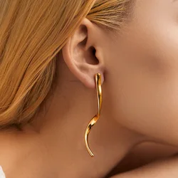 Minimalist Metal Irregular Long Twisted Line Earrings for Women Lady Europe and America Personality Unique Jewelry Gifts