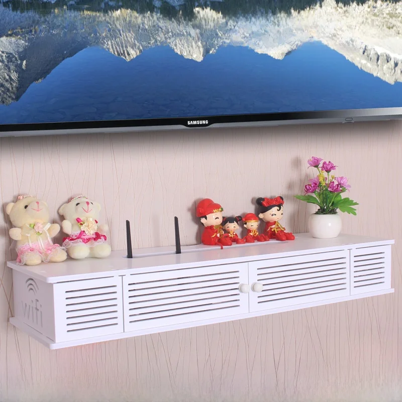 Router Storage Box TV Box Wall Mounted Shelf Bedroom Living Room Organizing Rack No Drilling Required Creative PVC Holder