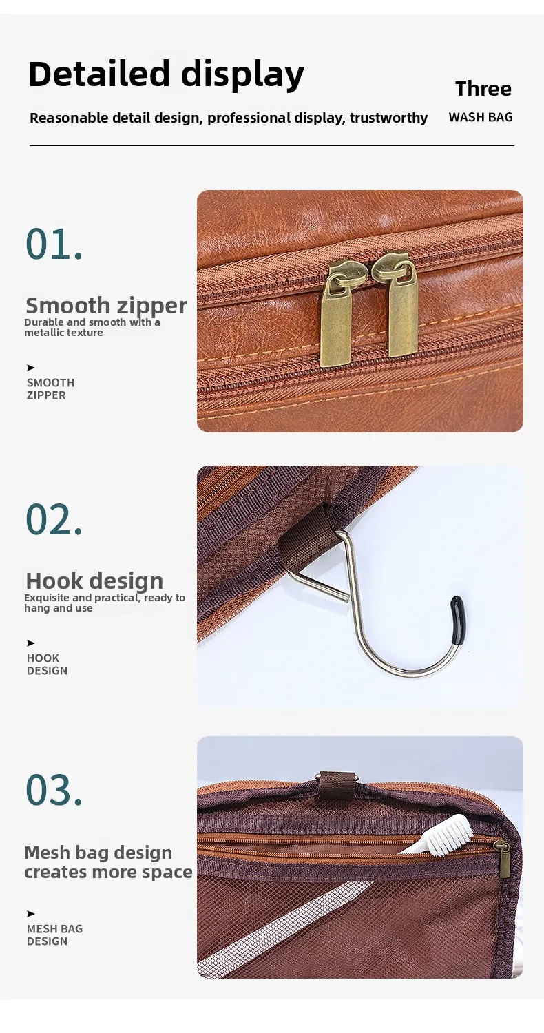 Herren PU Vintage Luxus-Kulturtasche, Reise-Essential, Business-Kosmetiktasche, Make-up-Etui, Herren-Hängeaufbewahrungsorganizer, Waschtaschen – Detail 8