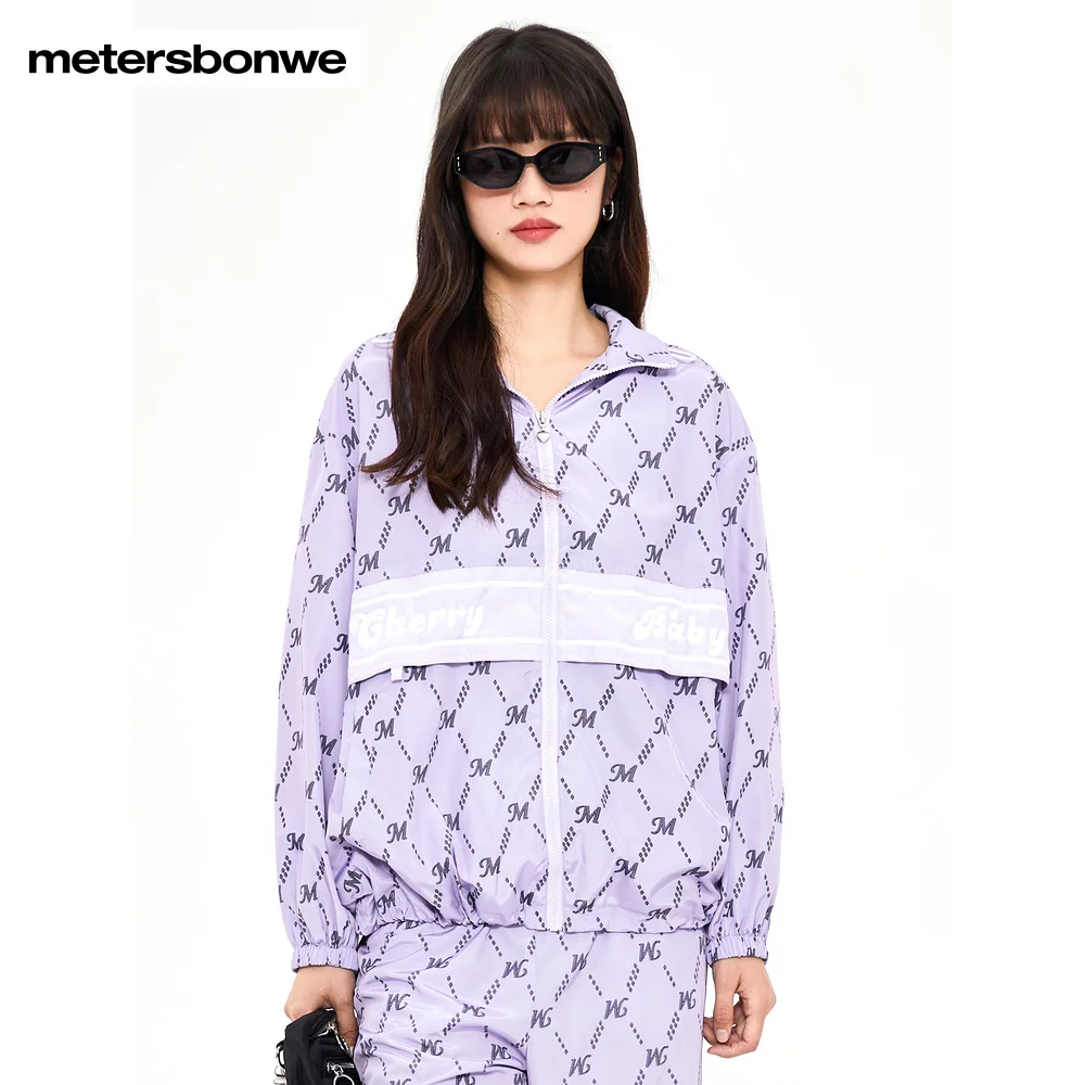 Metersbonwe-Women's Hooded Jacket Full Print Drop Shoulder Loose Coat Windproof Elastic Cuffs Fashion Casual Spring Autumn