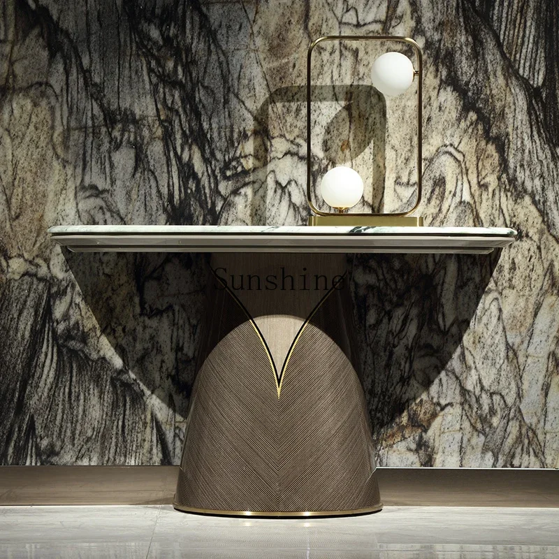 

Italian modern light luxury cloud jadeite marble entrance foyer table FT