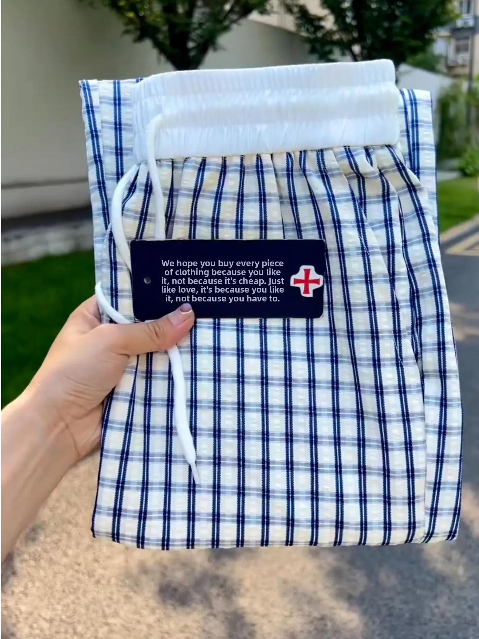 Cleanfit Blue Plaid Bubble Cloth Casual Shorts Men Summer Thin Quick Dry Lazy Style Five-Point Beach Mid-Length Loose Elastic...