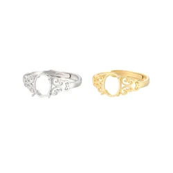 Sterling Silver S925 Adjustable Rings Setting Fit Round Oval Cabochons Blank Ring DIY Jewelry Findings Making Accessories