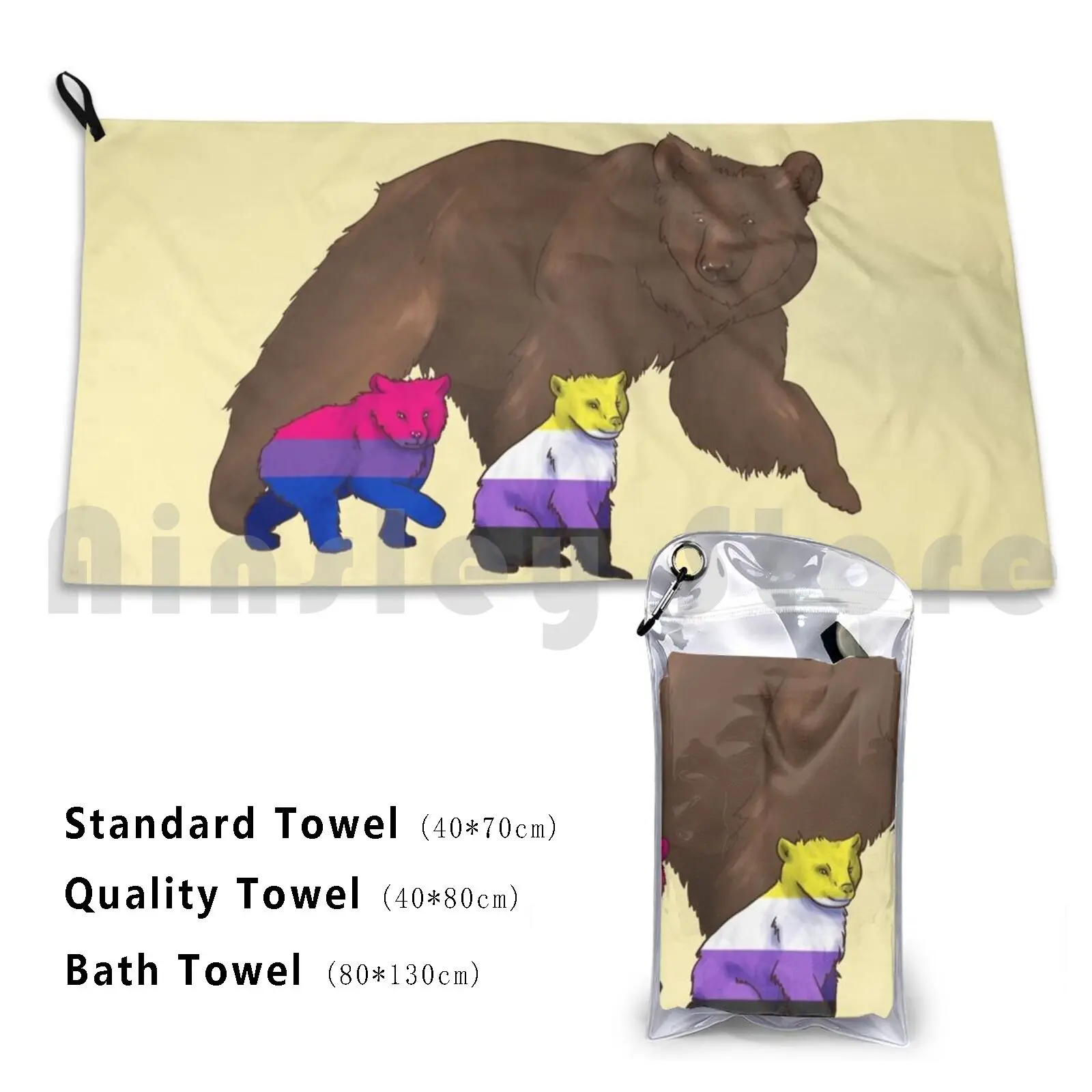 Updated! Mama / Papa / Parent Pride Bear-Nonbinary And Bi Bath Towel Beach Cushion