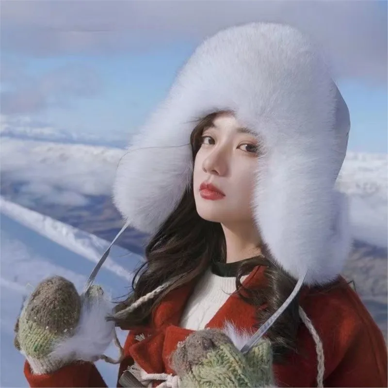 Fur hat for women's autumn and winter warmth snow ski ear-protecting