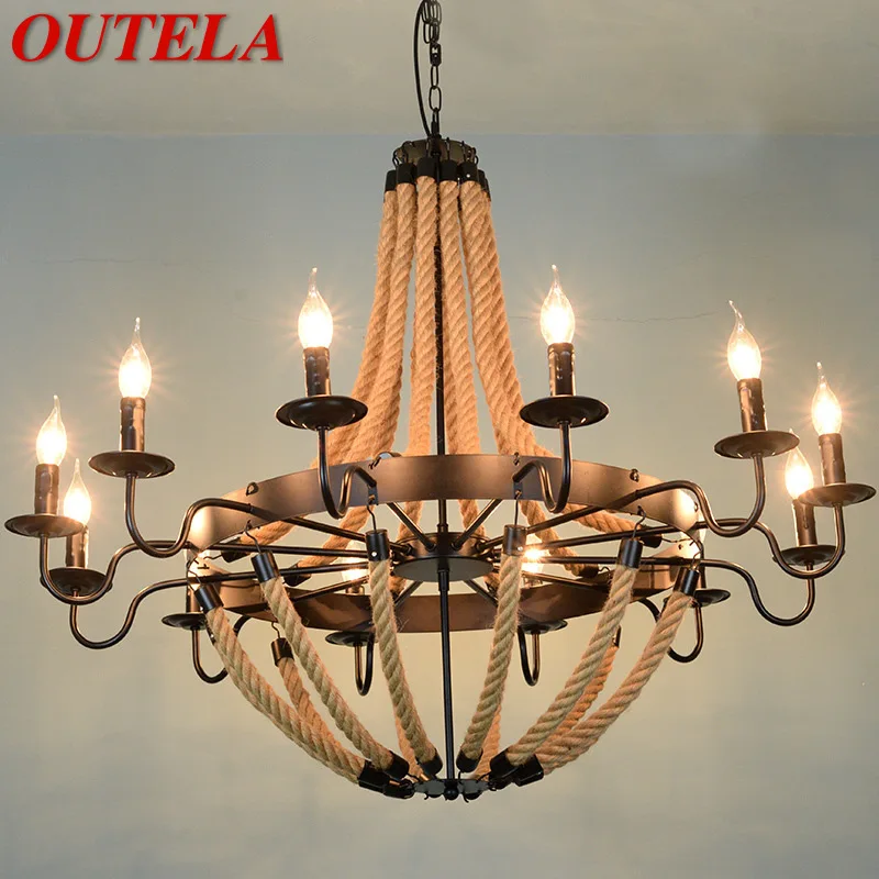 

OUTELA American Style Retrohemp Rope Chandelier Nostalgic Loft Industrial Style Internet Cafe Restaurant Hot Pot Sho Chandelier