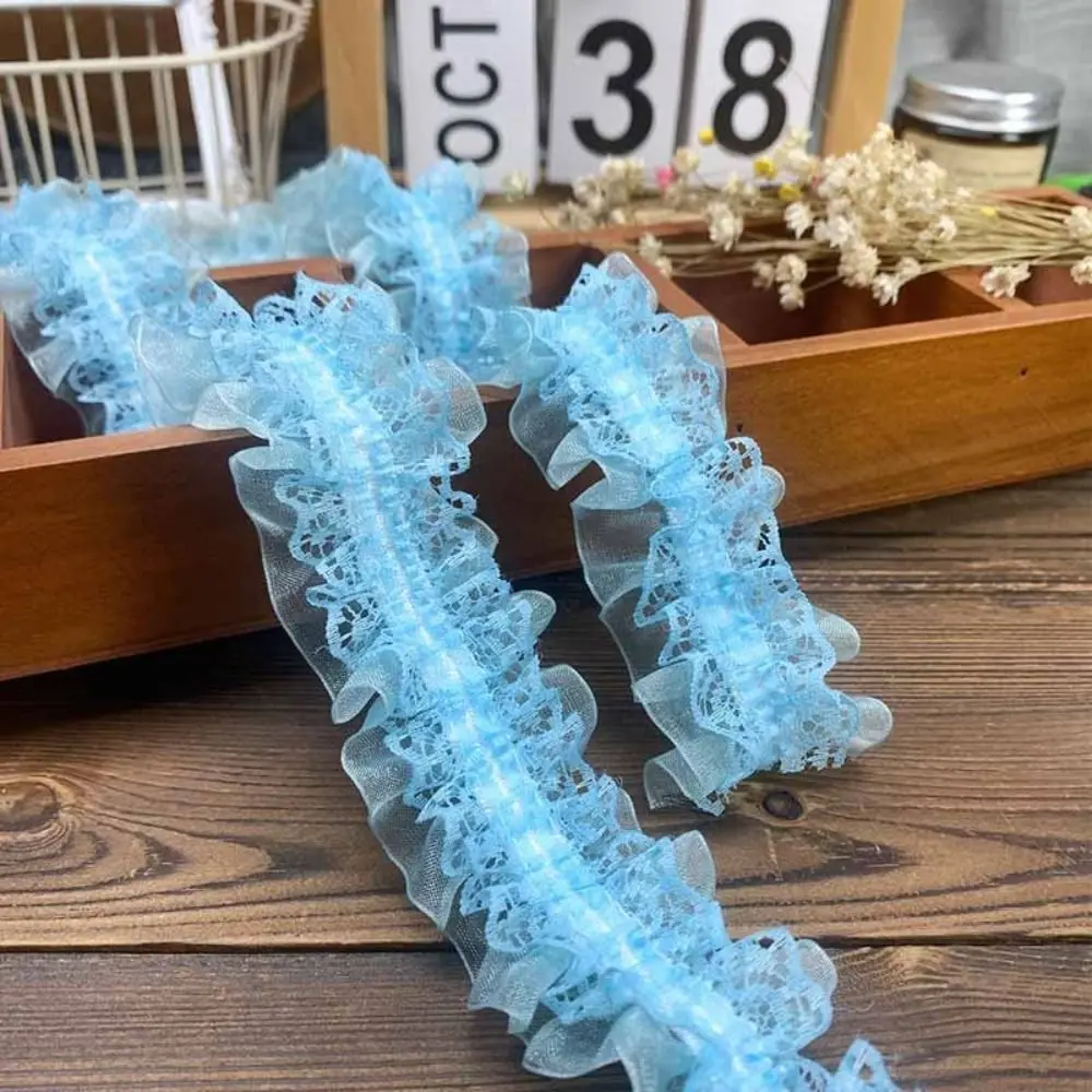Handmade 4cm Wide Pleated Lace Trim Elastic Double Layers Ruffle Mesh Lace Pleated Band 1 Yards Sewing Lace Trim For Wedding
