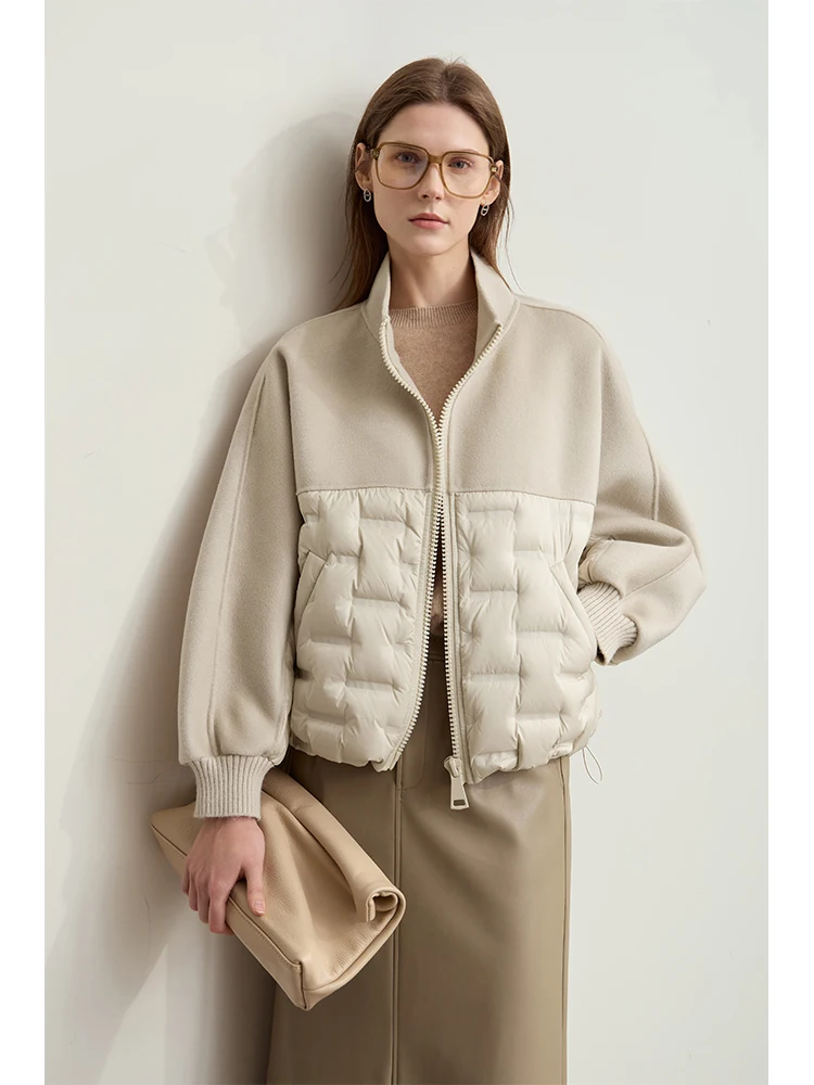 

AMII пуховики из 100% шерсти с воротником-стойкой, свободные женские куртки 2024, зимняя теплая новая повседневная универсальная куртка 12454007