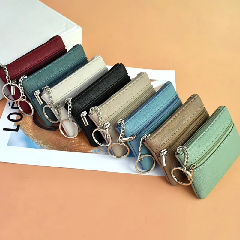 Solid Color Women's PU Leather Coin Purses Women's Pocket Wallets Key Holder Case Mini Pouch Zipper Small Card Wallet