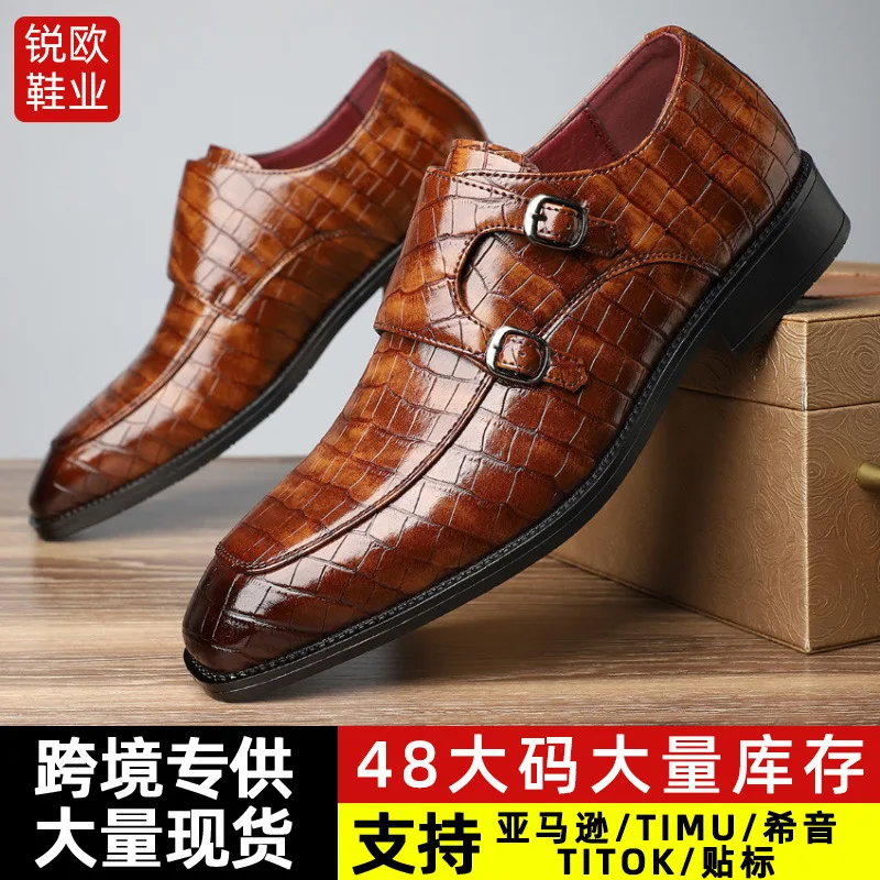 Zapatos de cuero con patrón de cocodrilo y hebilla puntiaguda para hombre, zapatos de negocios informales, banquete de boda formales para zapatos de cuero de alta calidad, novedad de 2024