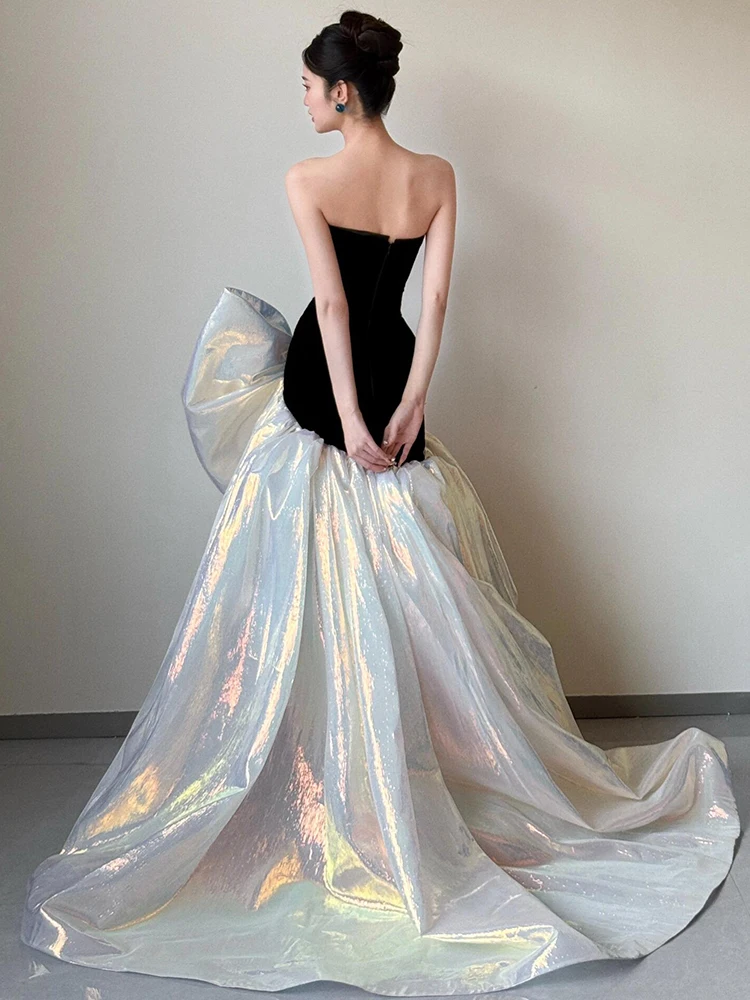 

Bridesmaid Gown Evening Dr Satin Fabric Korean Sle mid Waist No Sve Long Skirt Performance Wedding Dr for Women