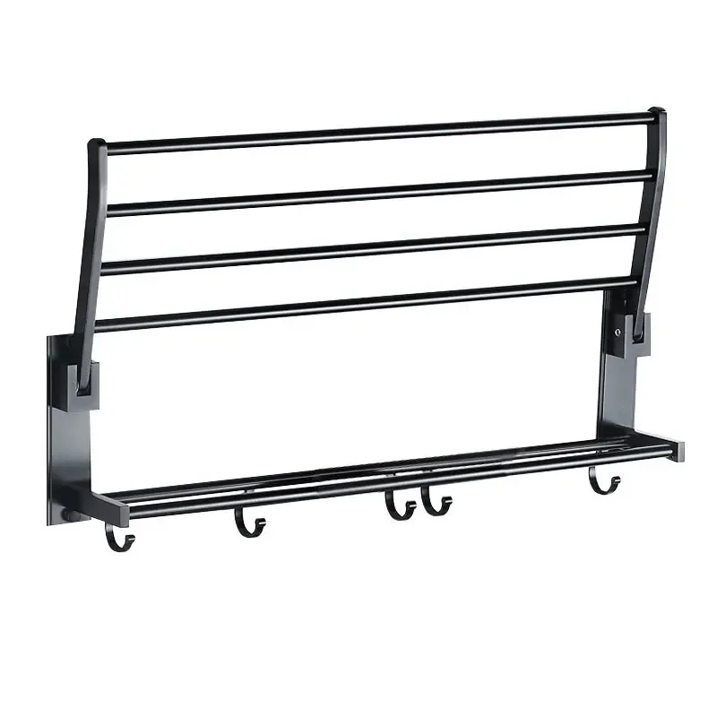 40/50/60cm Bathroom Towel Racks Foldable Aluminium Towel Holder Wall Mounted Towel Fashion Storage Shelf With Hooks