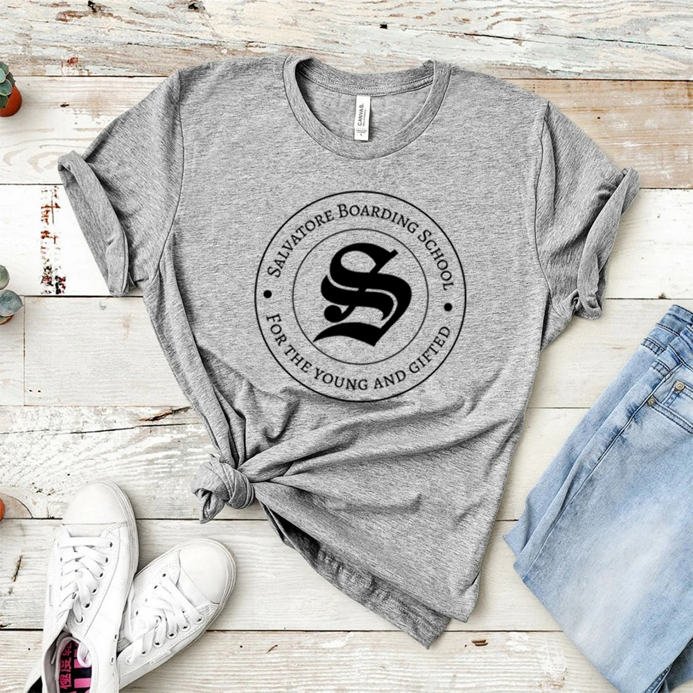 Retro Salvatore Boarding School T-shirt Vampire Diaries Damon Stefan Salvatore Shirt Tv Series Inspired Mystic Falls TVD Shirts