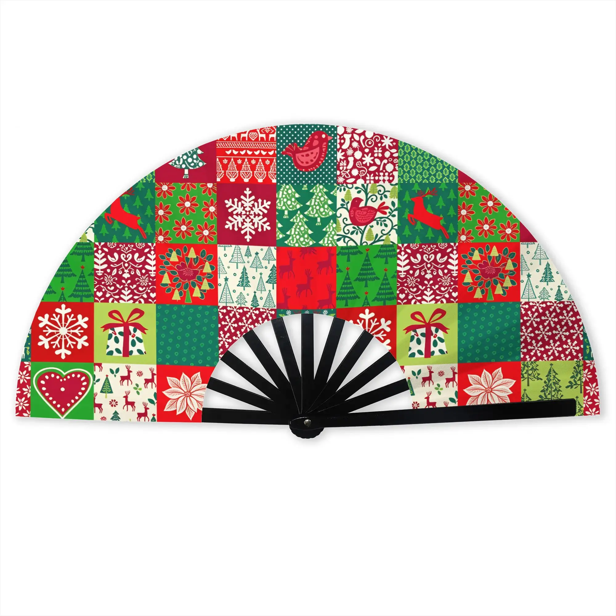 Patchwork Christmas  Folding Hand Fan  Polyester Fabric Fan Cool Summer Accessory Decorative Fans