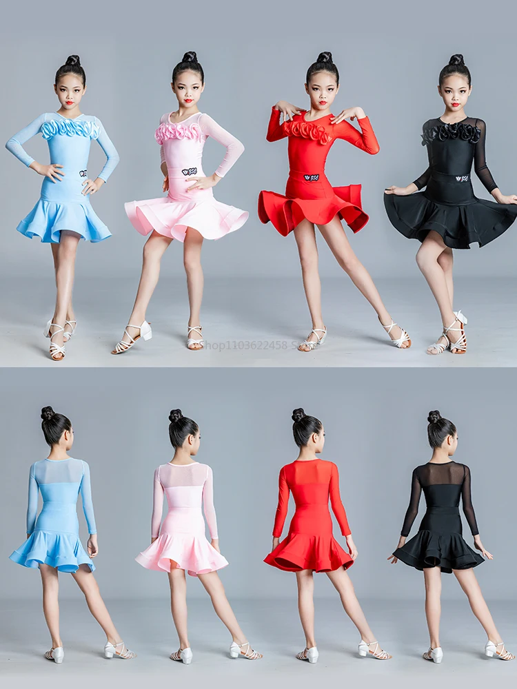 Professional Children Latin Dance Dress for Girls Ballroom Dancing Dresses Rumba Cha Cha Samba Practice Dress Latin Performance