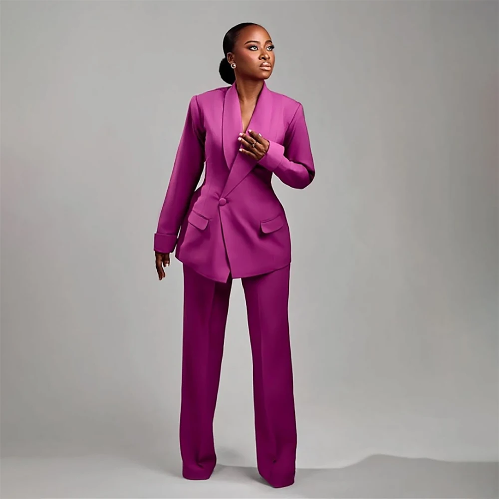 

Bespoke Women's Suits 2 Piece One-Button Shawl Lapel Skinny Clothing Formal Office Lady Work Jacket Pants Outfits Costume