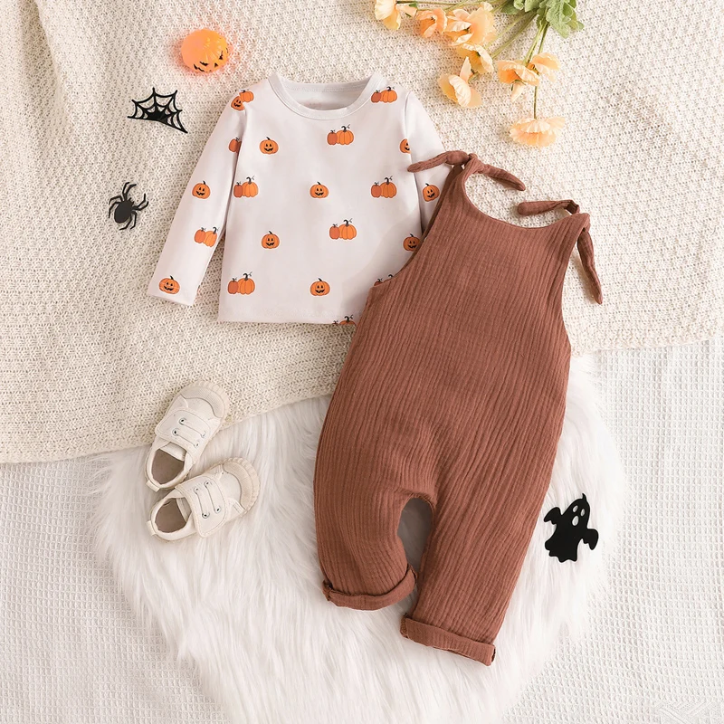 

Tregren 3-24M Infant Baby Girl Halloween Outfits Long Sleeve Pumpkin Print Top + Suspender Pants 2pcs Set Toddler Casual Clothes