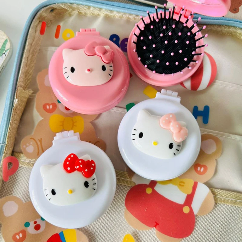 Kawaii Sanrio Hello Kitty Massage Airbag Comb With Mirror Cute Children Beauty Girl Long Hair Hair Comb Portable Gift