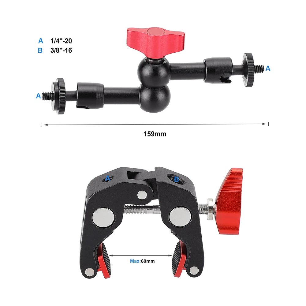 KIMRIG ปรับแขนมายากล5.5นิ้ว Articulating แขน Super Clamp Crab คีมคลิปสำหรับ Universal Monitor รองรับ