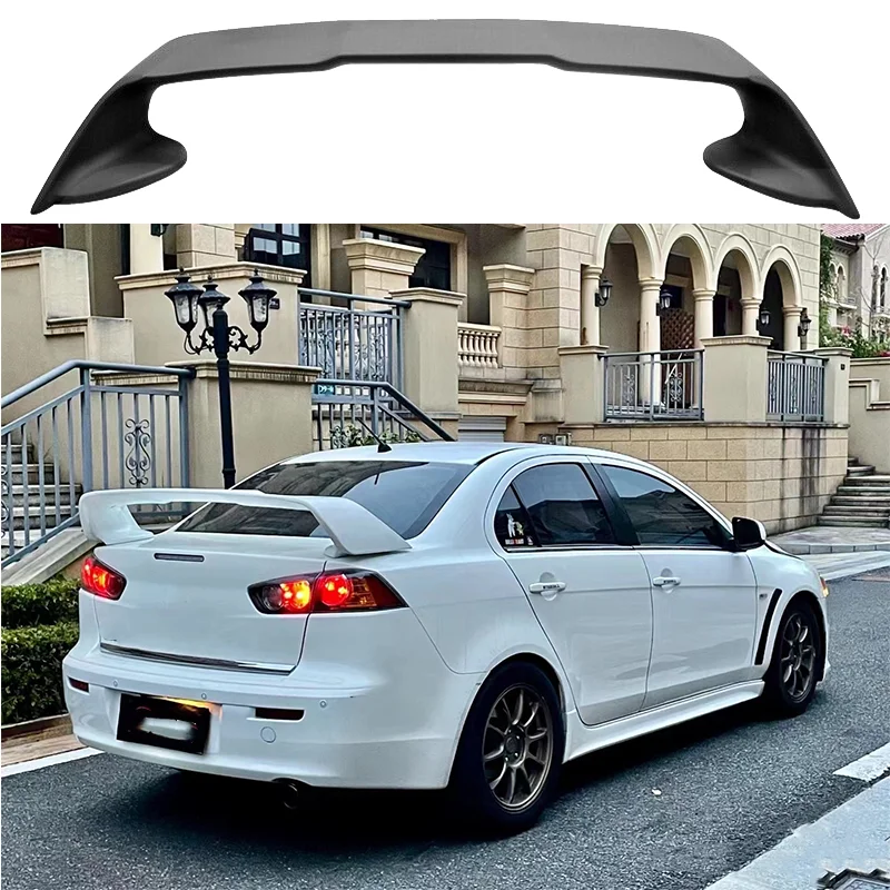 For Mitsubishi LANCER EVO Black Spoiler 2008 to 2015 ABS Material Primer Color Car Tail Wing Decoration Rear Trunk Spoilers Wing view 4