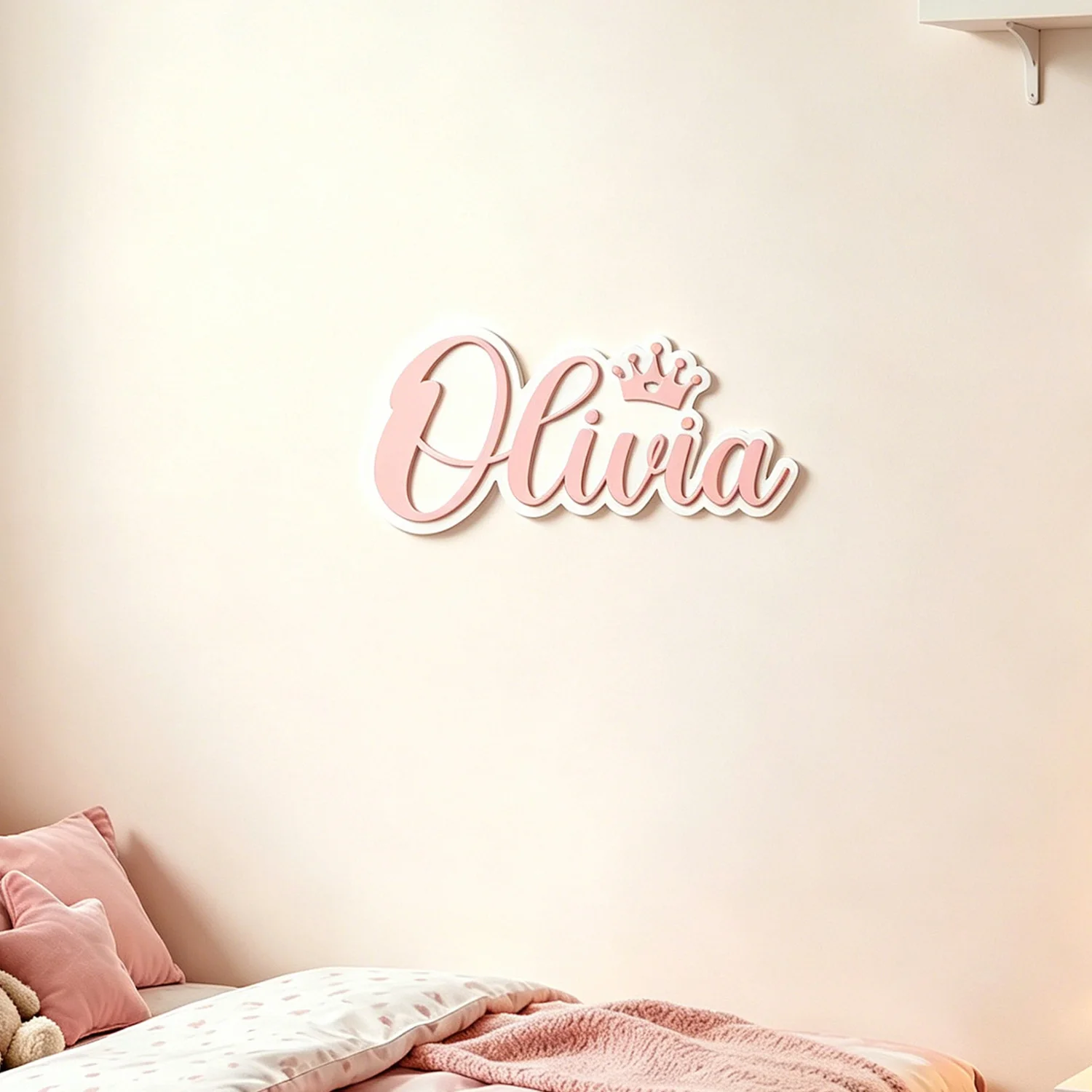 1pc Custom Crown Accent  Cursive Wooden Name Sign Personalized Wall Home Decor Plaque image 2
