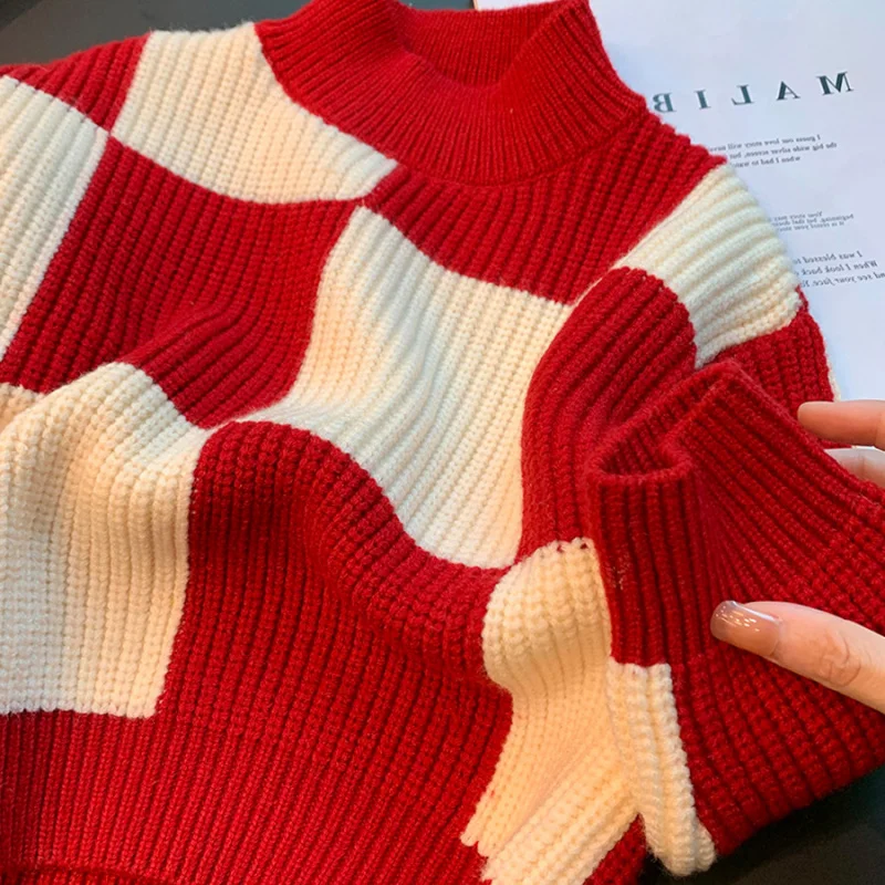 

Girl's Sweater Spring and Autumn Children's New Plaid Top Baby Western Style Pullover Knitted Sweater