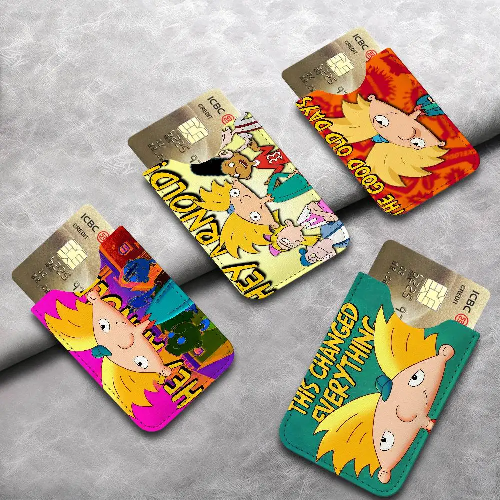 Cartoon Hey A-Arnold Cool Creative Printed with Leather Protective Case Business Portable Letter Pattern Leather Credit Bags