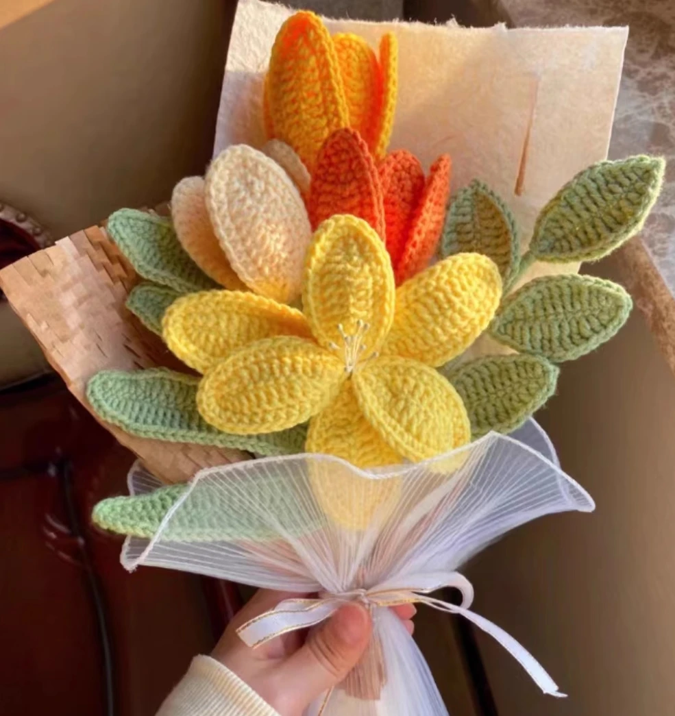 

Hand-woven tulip bouquet diy material package homemade wool crochet finished product mix and match to send to girlfriend for Val