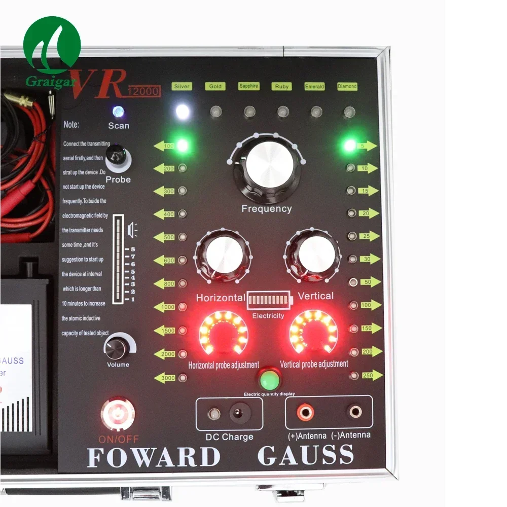VR-12000 초음파 장거리 지하 금 및 보석 금속 탐지기 범위: 100-3000m 깊이: 5-250m VR12000