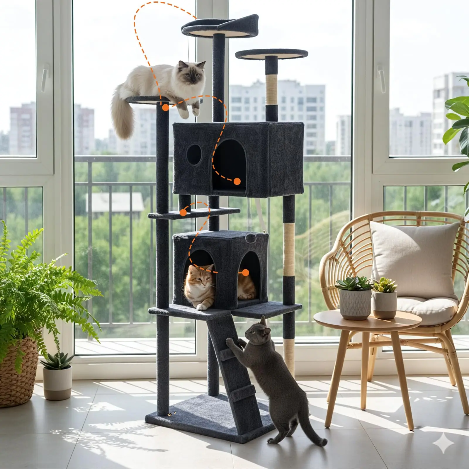 

JHK 70 inch Cat Tree Tower Large Multi Level Cat Climbing Tower with Condo Natural Sisal Scratching Posts Pet House for Indoor