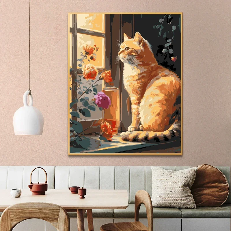 

599562 Painting by Numbers For Adult A Cute Yellow Cat Is Waiting For Its Husband Dropshipping Canvas