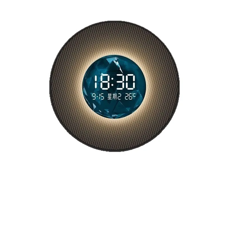 Round Wall Clock Living Room Decorative Painting Advanced Sense Entrance Electronic Clock Lighting Mural Watch Wall Clock