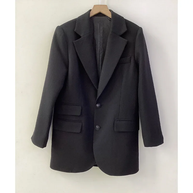 2 Colors Women's Wool Blend Blazer Notched Single Breasted Long Sleeve Elegant Ladies Suit Jacket