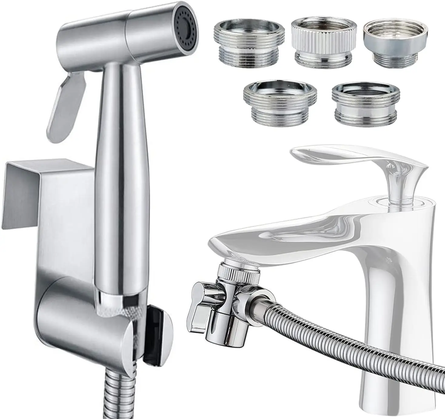 

Faucet Sprayer Hose Attachment with 5 Adapters, 59" Hose & Holder for Feminine Hygiene, Baby & Pet