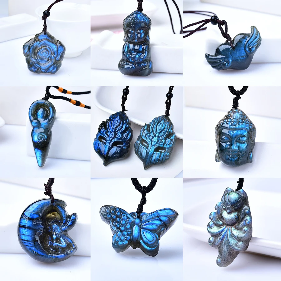 1Set Natural Natural Labradorite Samll Pendant Polished  Random 7PC Rock Magic Ornament stone  Adds charm Decor  DIY Gift