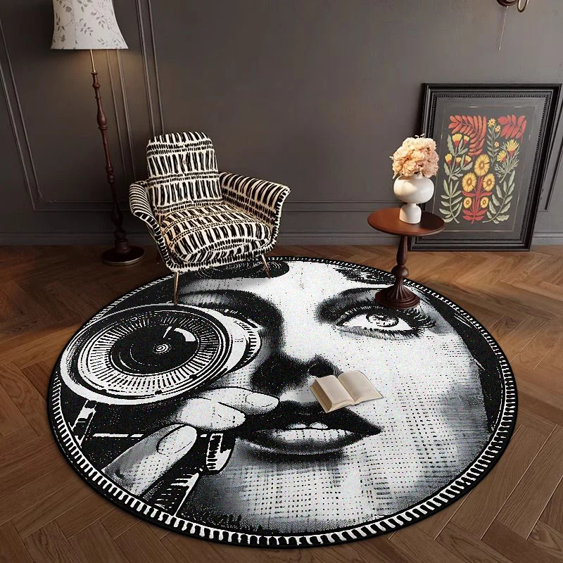 

Pop Art Style Round Rugs for Living Room Portrait Decoration Home Bedroom Antiskid Chair Mat Lounge Fluffy Soft Washable Carpet