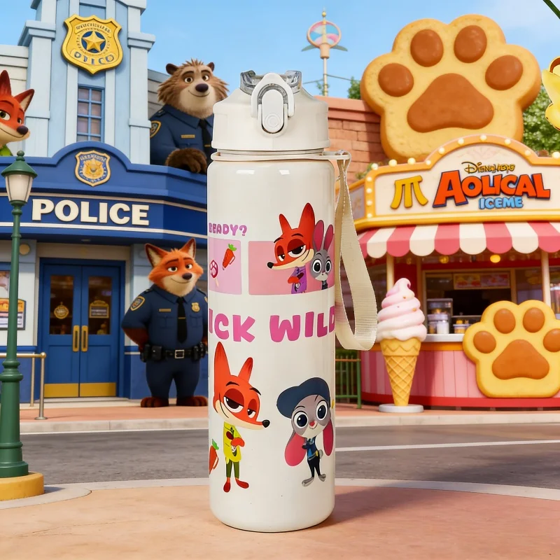 Botella de agua con aislamiento de doble pared Disney Zootopia, diseño Judy Hopps Rabbit & Nick Wilde Fox, 750 ml, a prueba de fugas para exteriores