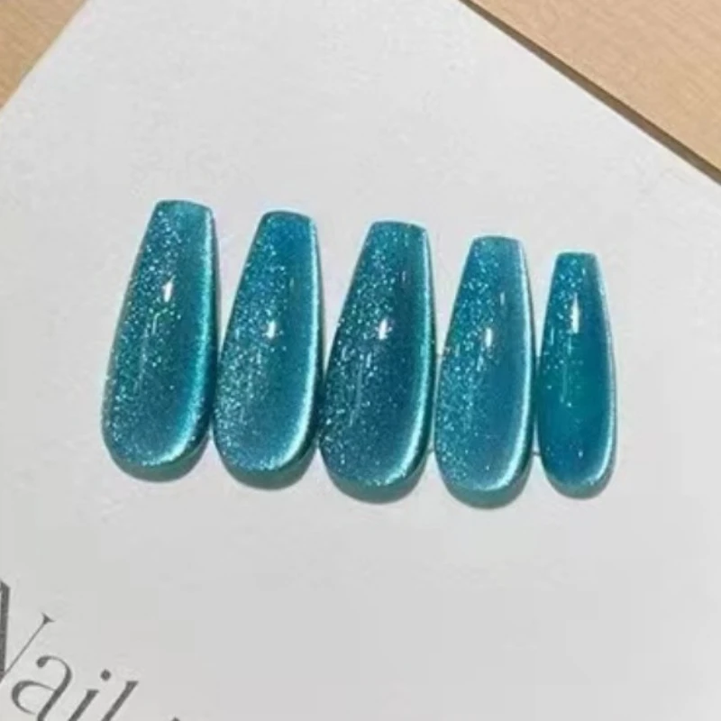 

False Nails Fake Nails Full Cover Press on Nails Removable Diy Pure Handmade Reusable Blue Cat Eye