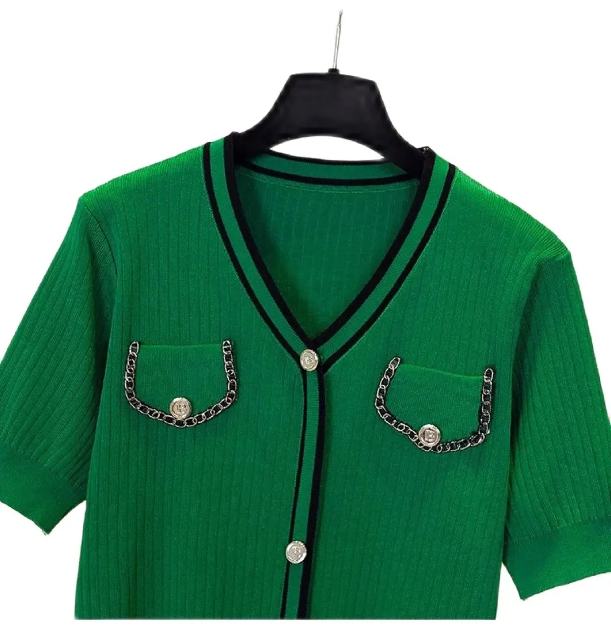 Women\'s Sweater Ice Silk Short Sleeve V Neck Colorblock Pullover 2024 Summer Korean Fashion Style Wear Outside Knitwear