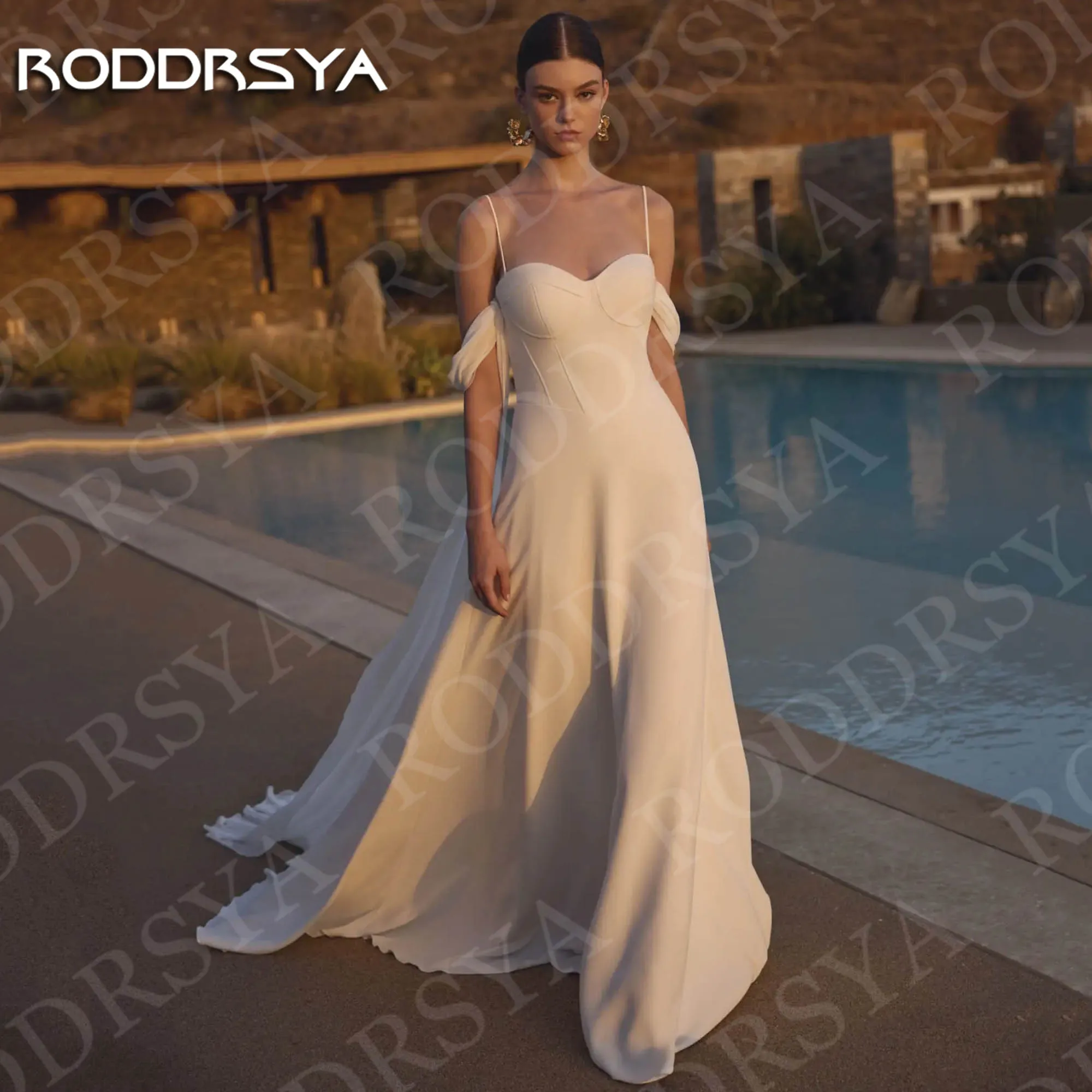 

RODDRSYA Off Shoulder Spaghetti Straps Wedding Dress Beach Crape Elegant A Line Bridal Gown Sweetheart Customized robe de mariée