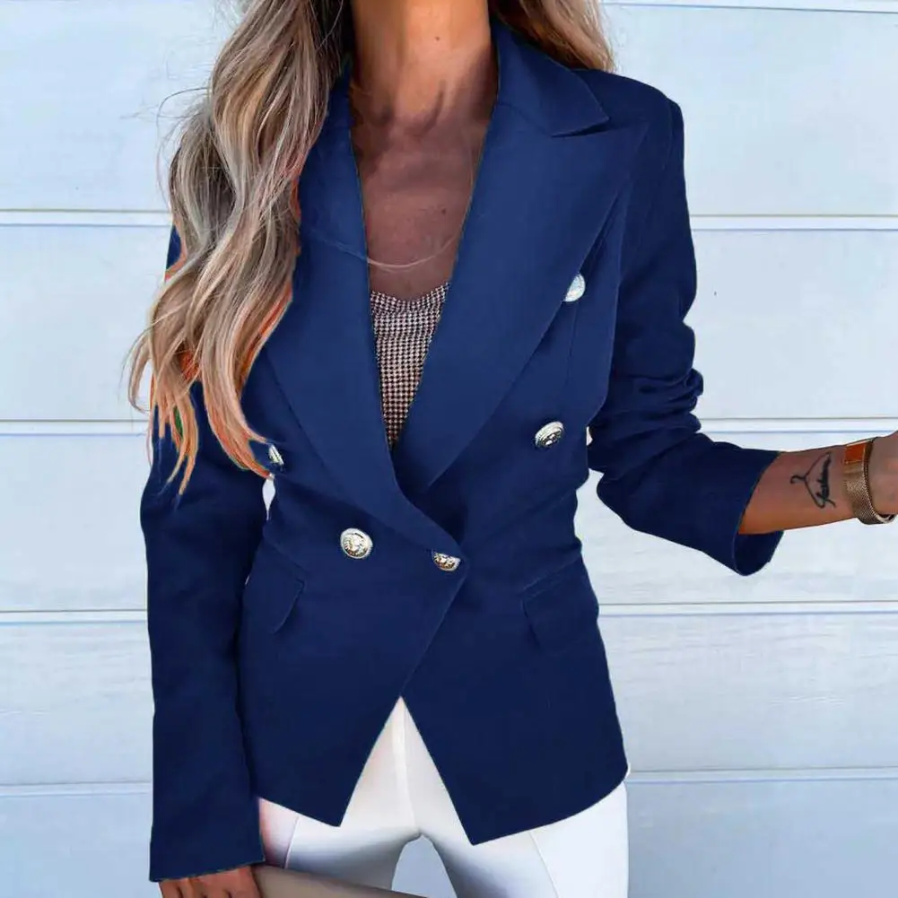 Formal Women Blazer Slim OL Style Spring Autumn Lapel Solid Color Double Buttoned Elegant Office Lady Suit Jackets Coat for Fall